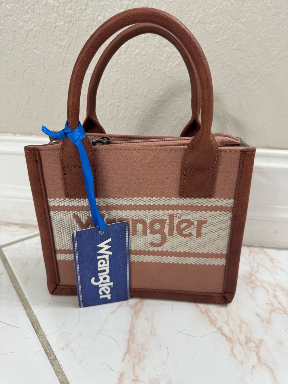 Wrangler Pink Tan Mini Tote with Contrast Trim